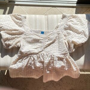 Old Navy Cream Babydoll Top with Puffer Sleeve
